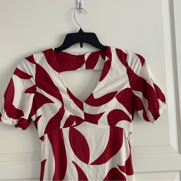 Donna Morgan terracotta abstract print midi dress 30279 - Picture 8 of 15